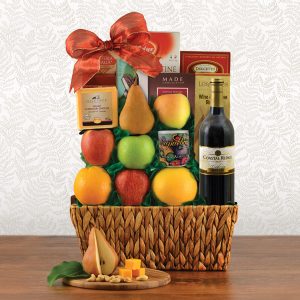 wine and fruit basket
